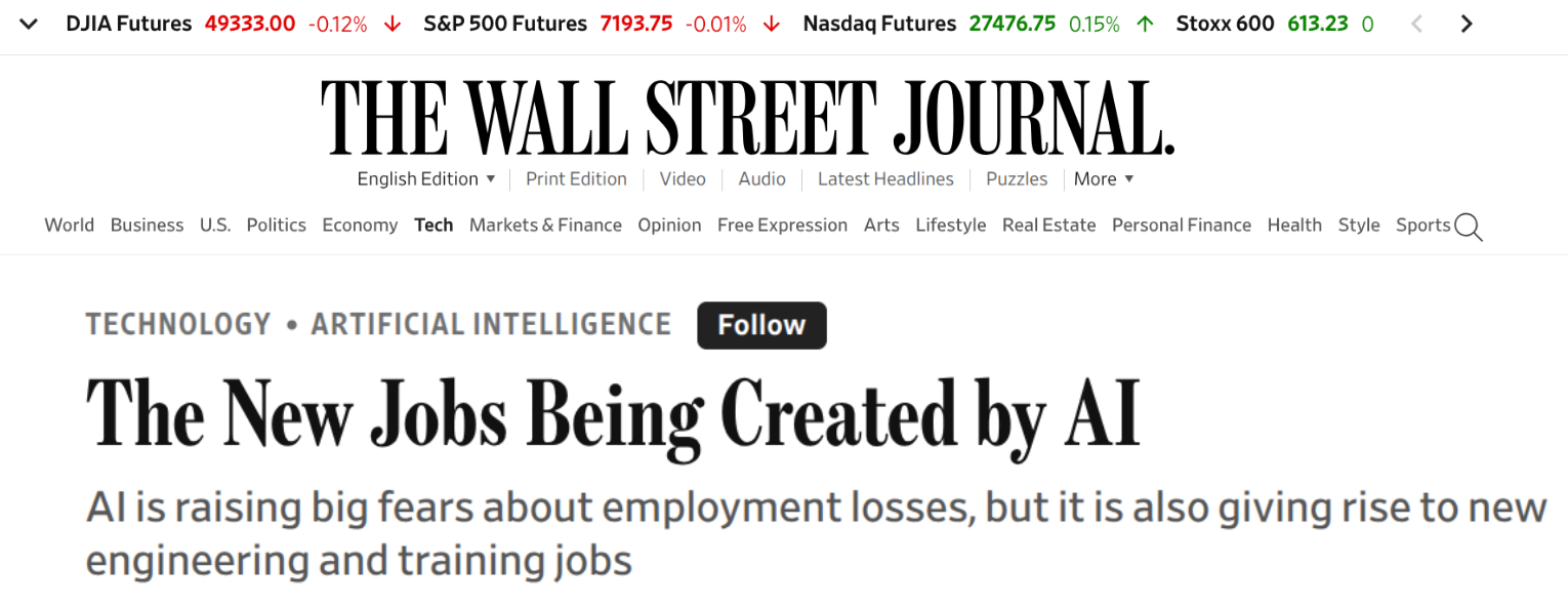 The Wall Street Journal: The New Jobs Being Created by AI